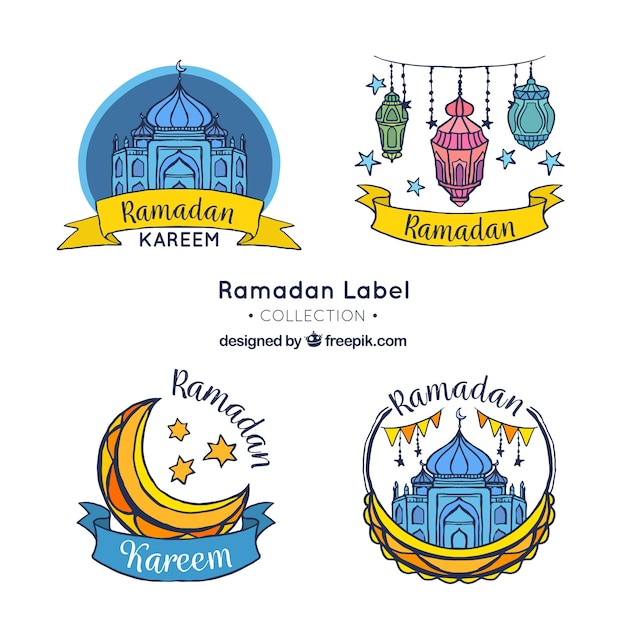 Set of hand-drawn ramadan stickers