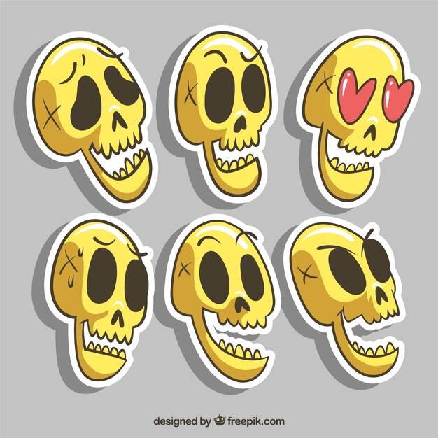 Set of hand drawn skull stickers