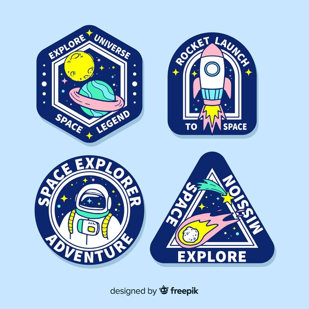 Set of hand drawn space stickers