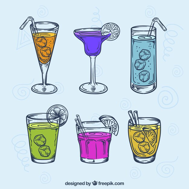 Set of hand drawn summer drinks