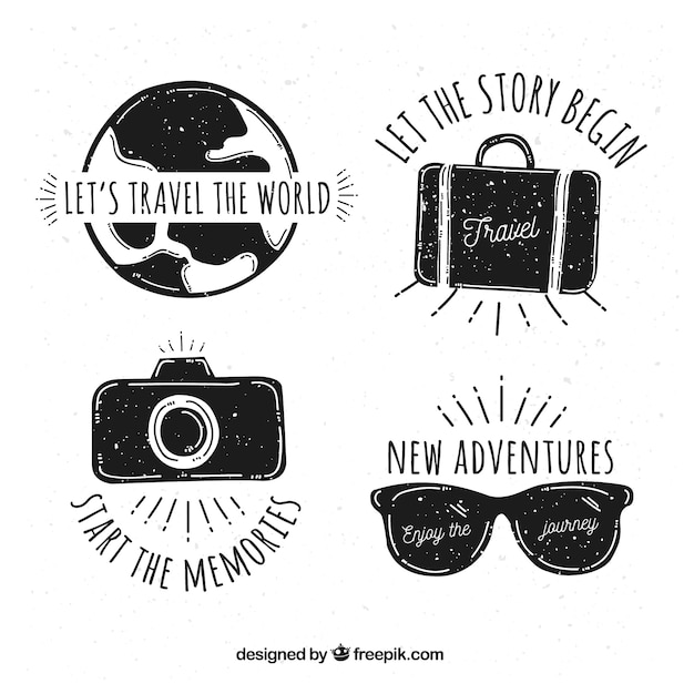 Set of hand drawn travel logos 