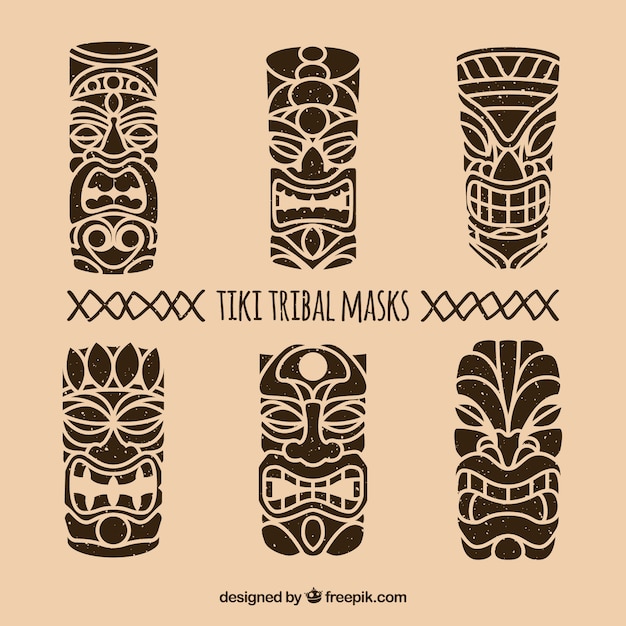 Set of hand drawn tribal masks