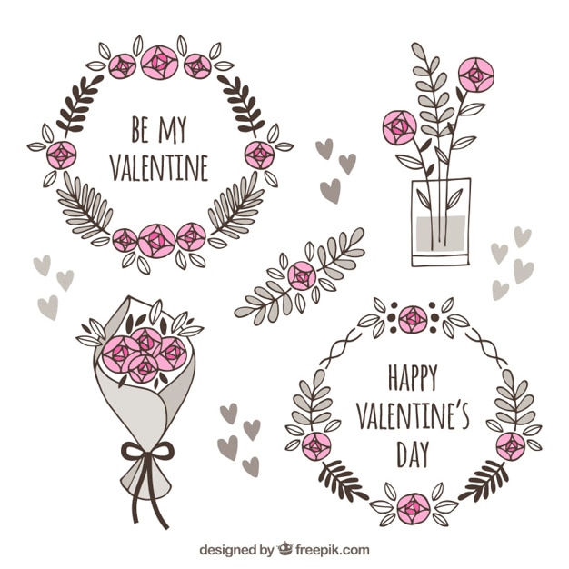 Free vector set of hand-drawn valentine ornaments