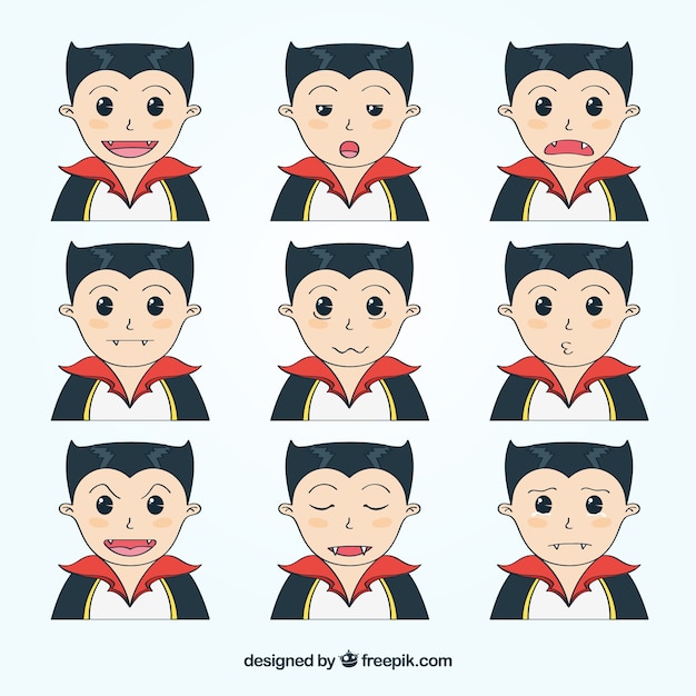 Free Vector set of hand drawn vampire children