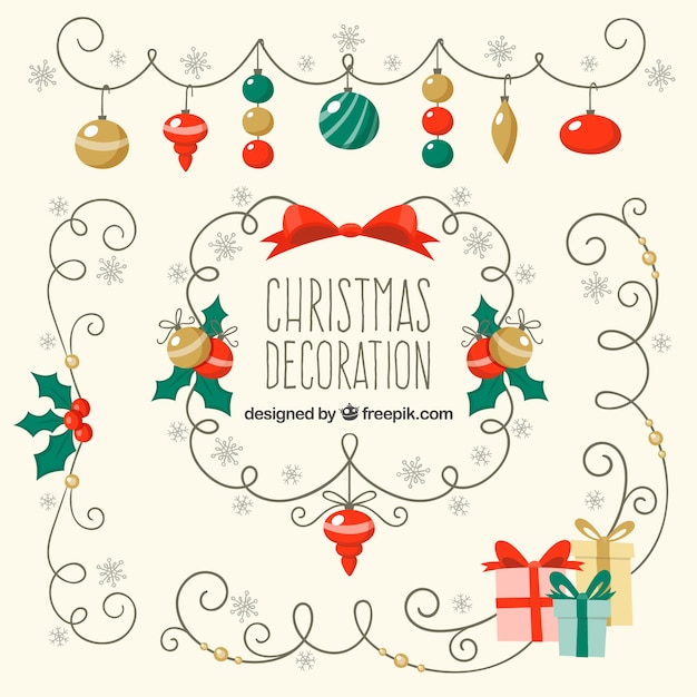 Free Vector set of hand-drawn vintage christmas ornaments