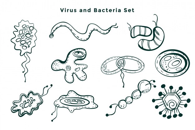 Set of hand drawn virus and bacteria germs