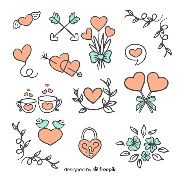 Free Vector set of hand drawn wedding ornaments