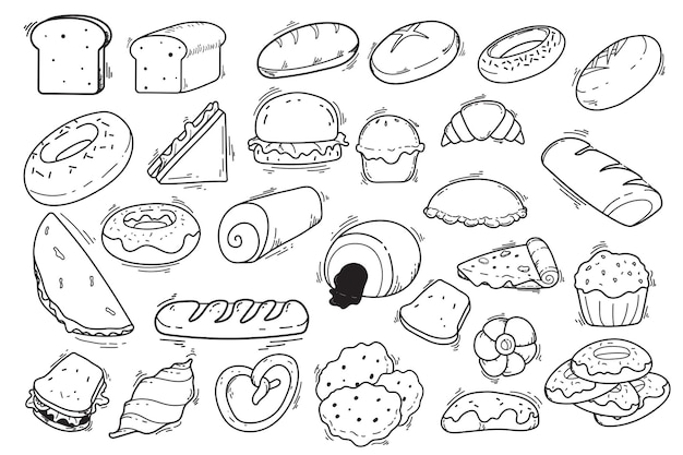 Free Vector set of handdrawn doodle illustrations of bread