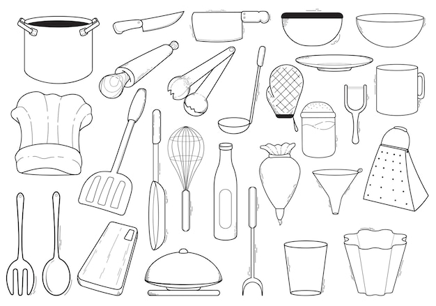 Free Vector set of handdrawn doodle illustrations kitchen set