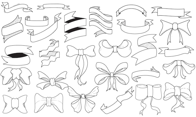 Set of handdrawn doodle illustrations ribbon