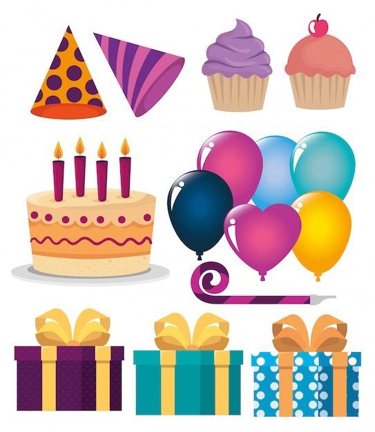 Set of happy birthday decoration to party celebration