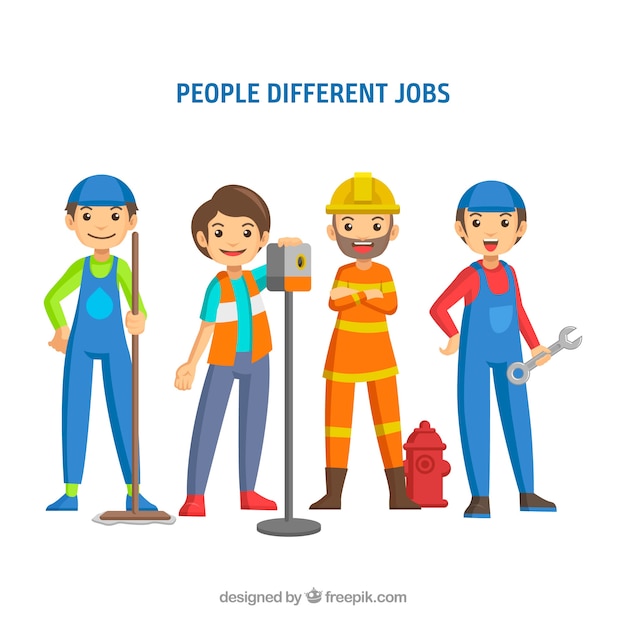 Free Vector set of happy people with different jobs in flat style