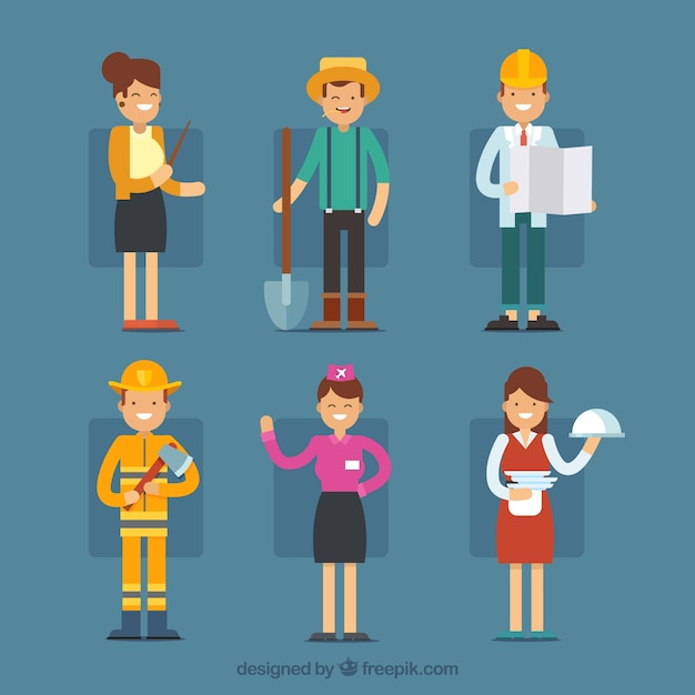 Free Vector set of happy people with different jobs in flat style