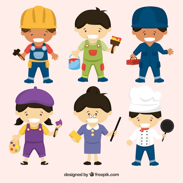 Set of happy people with different jobs in flat style