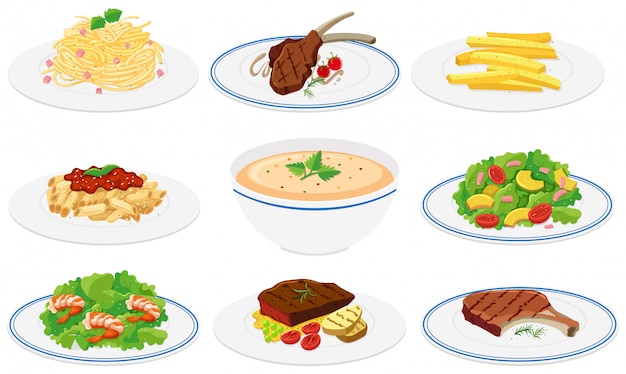 Free vector set of healthy dishes