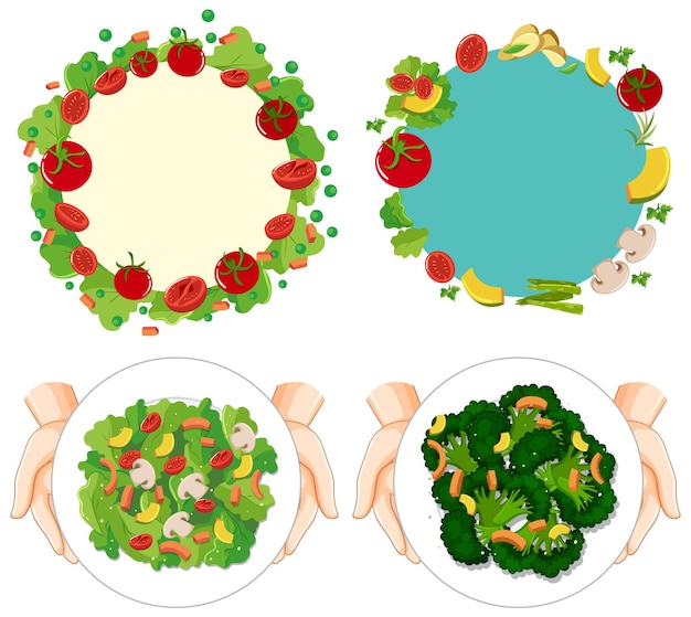 Free vector set of healthy salad and salad template