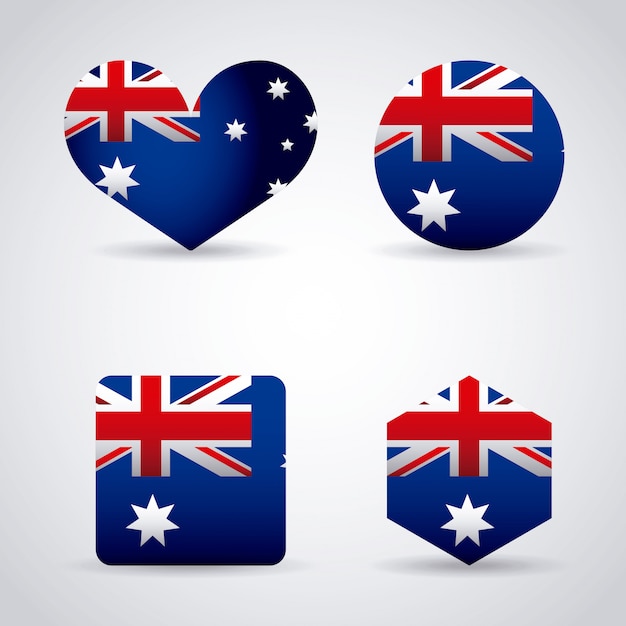 Set of heart, circle and shapes with Australia flag