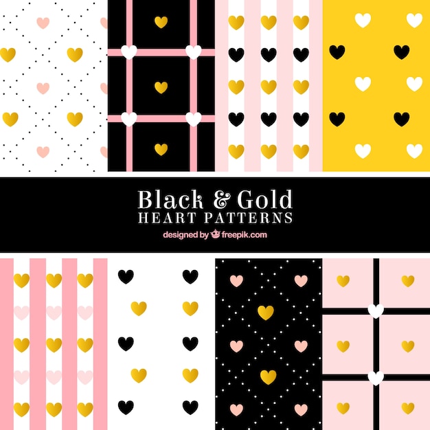 Free Vector set of hearts patterns with golden details