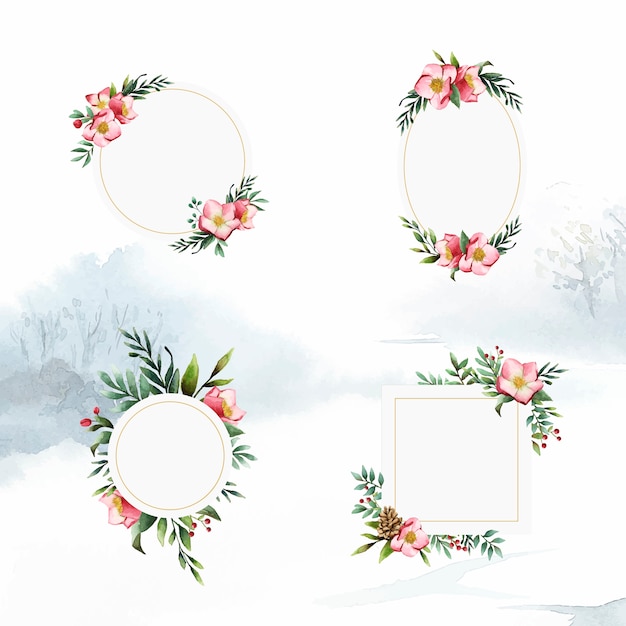 Free Vector set of hellebore flower frames painted by watercolor vectors