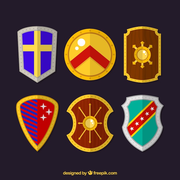 Free Vector set of heraldic shields in flat design