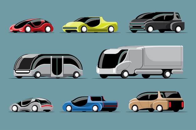 Free Vector set of hi-tech cars in modern style on white