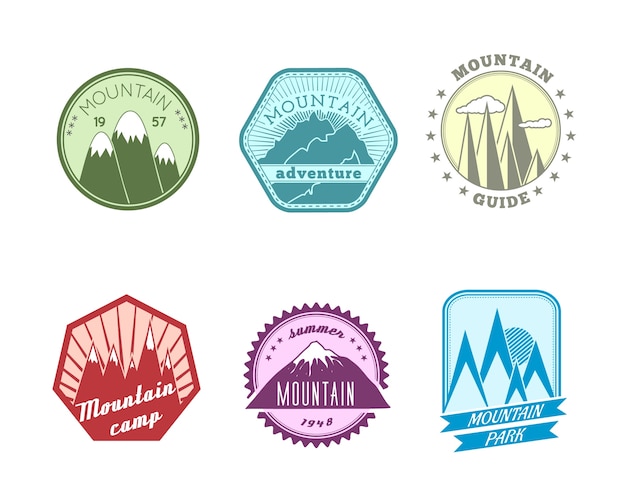 Free Vector a set of high quality polyangular and round snowy mountains peaks travel guide labels icons