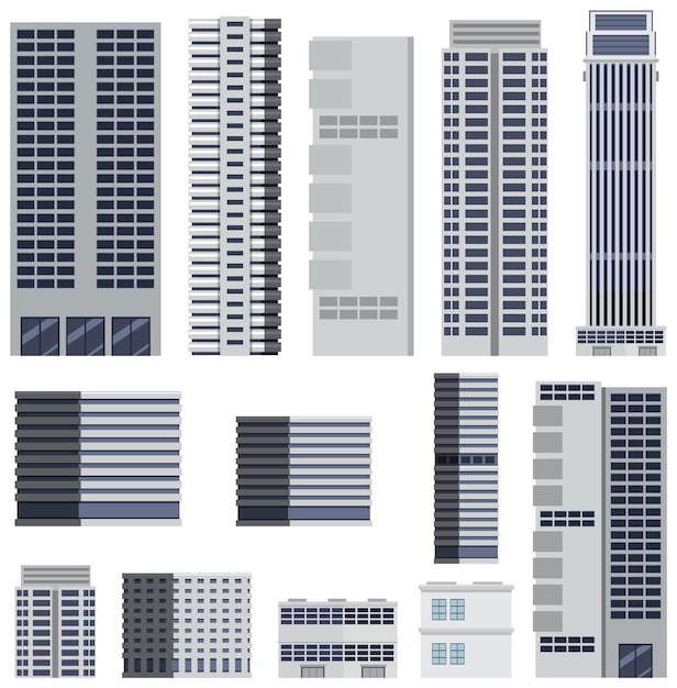 Free vector set of high rise building on white background