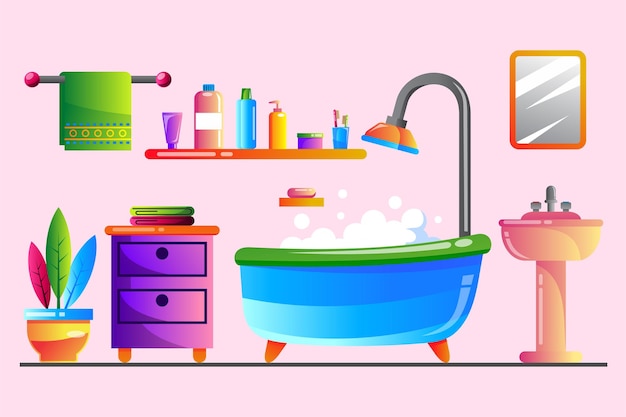 Free Vector set of home interior objects for decoration bathroom