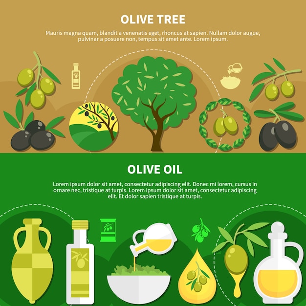 Free Vector set of horizontal banners with olive oil in various packaging