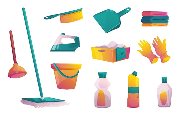 Free vector set of household equipment and cleaning tools