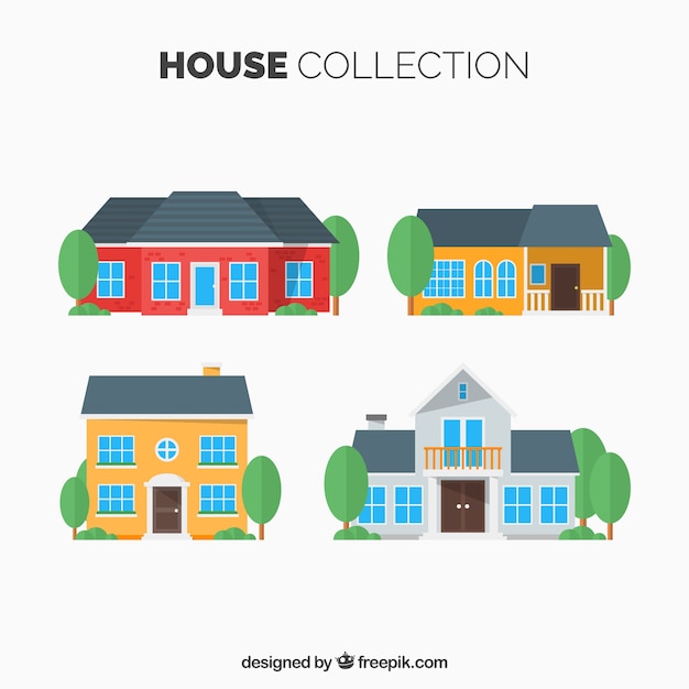 Free vector set of houses facades in flat design