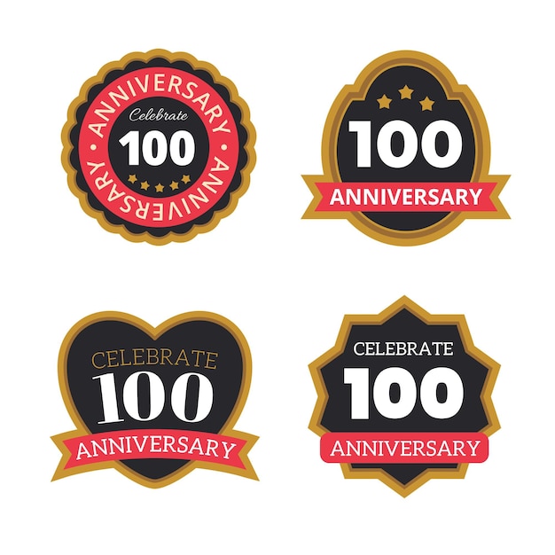 Free Vector set of hundred years anniversary badges