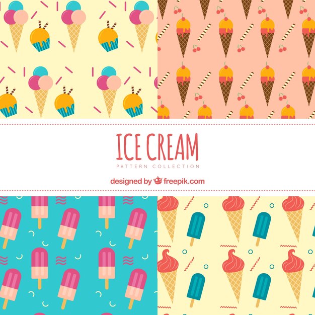 Set of ice cream patterns in flat design