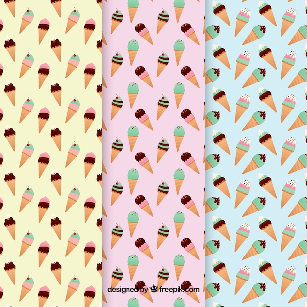 Set of ice cream patterns in flat design