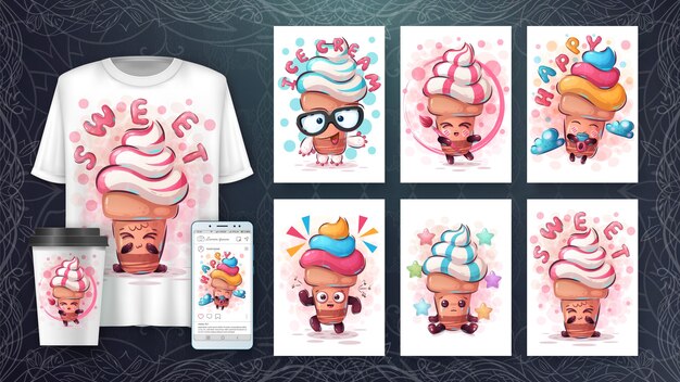 Set ice cream - poster and merchandising. 