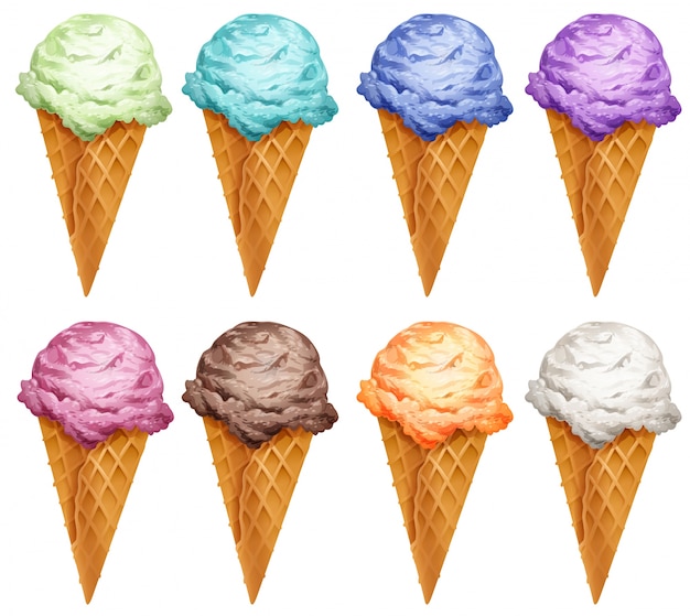 Set of icecream in different flavors illustration