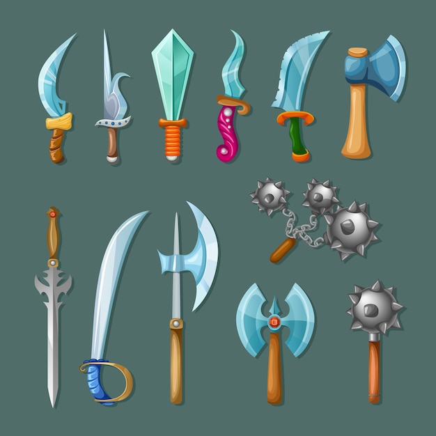 Free Vector set icon cartoon weapons