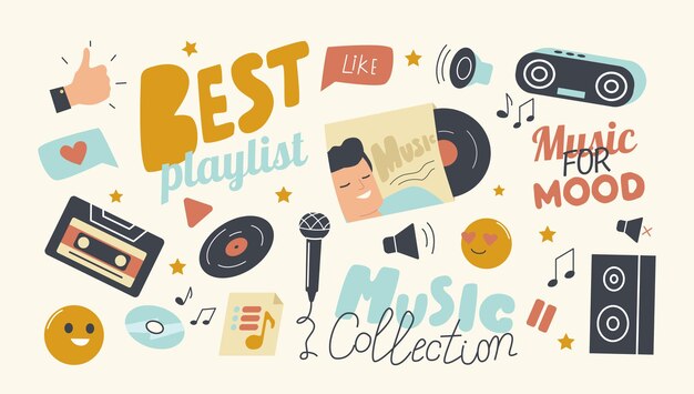 Set of Icons Best Playlist for Music Collection Theme