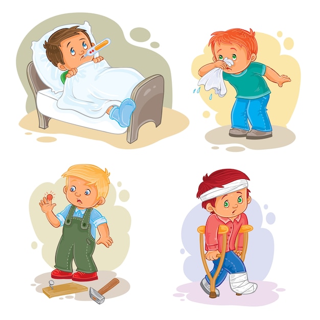 Free Vector set icons little boy sick