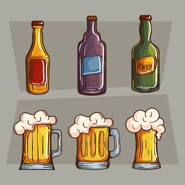 Free Vector set of icons with six drinks