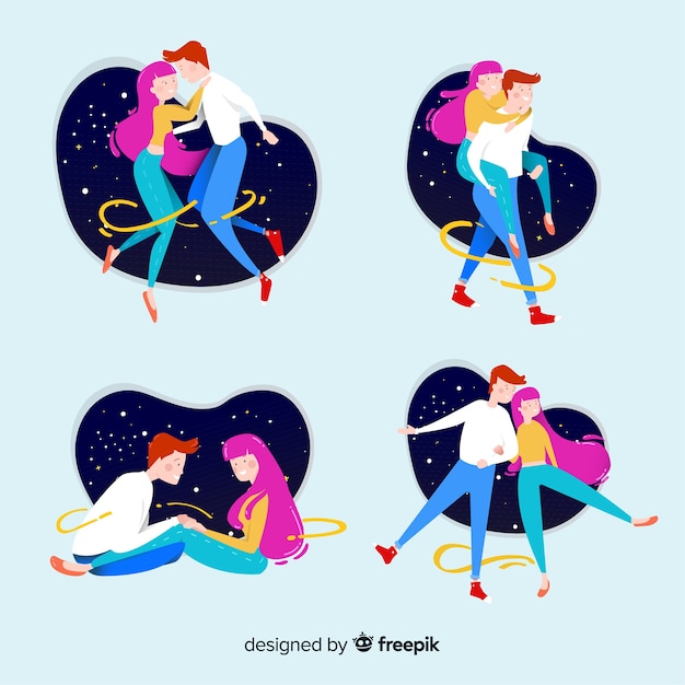 Free vector set of illustrated cute couple