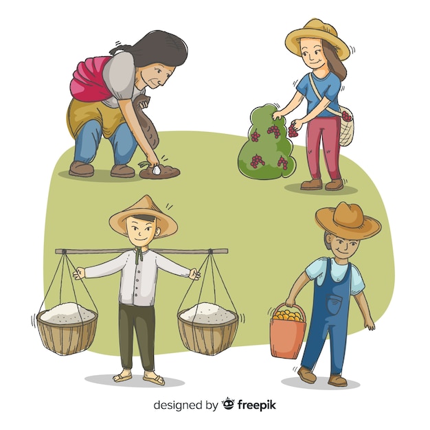 Set of illustrated farmers working