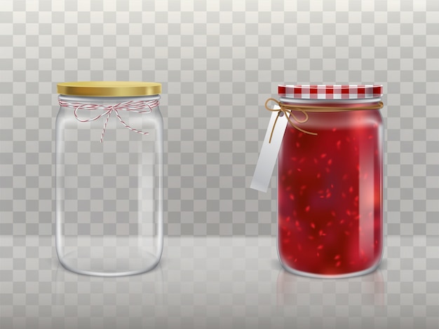 Free Vector a set of illustrations of glass round jars