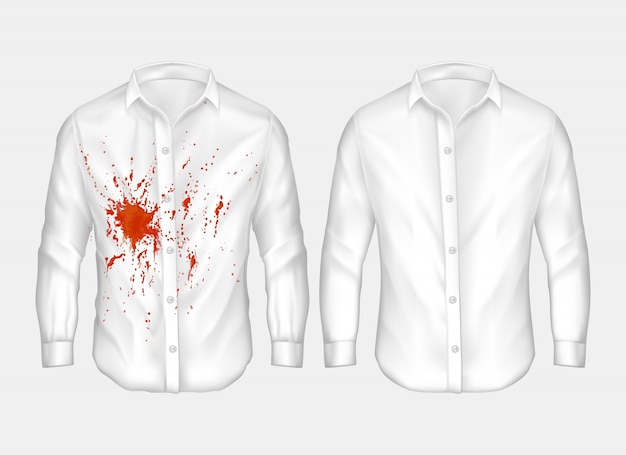 Free Vector set of illustrations of white male shirt with red spot.