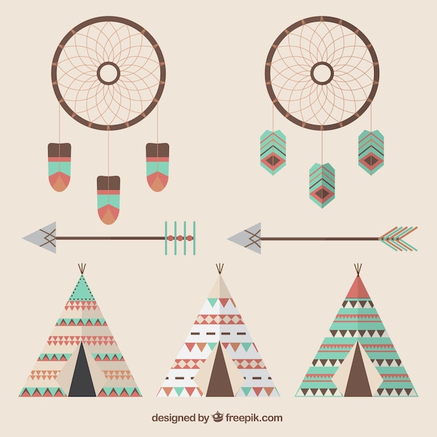 Free Vector set of indian elements and arrows in flat design