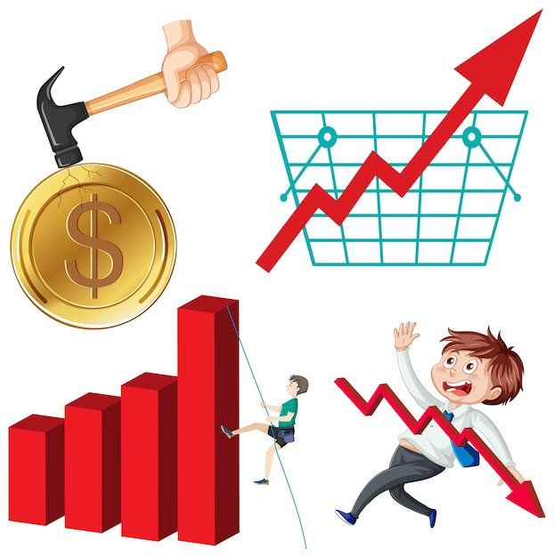 Set of inflation and economic recession crisis