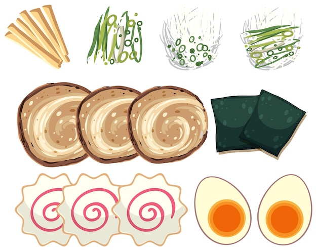 Free Vector set of ingredients for ramen