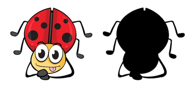 Free Vector set of insect cartoon character and its silhouette