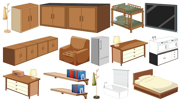 Free Vector set of interior furniture and decorations