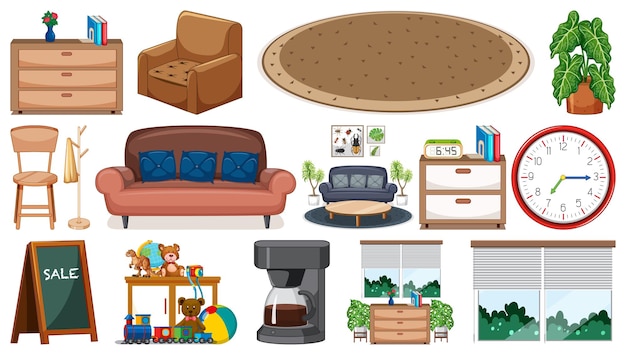 Free Vector set of interior furniture and decorations